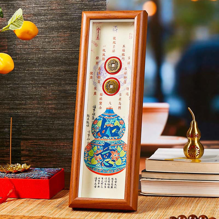Marco de fotos con monedas de cobre y calabaza con carácter Fu de Buddha Stones, adorno para decoración del hogar - Estilo4 - Tablero de fibra de densidad media (9 x 30 x 4 cm) - image 6