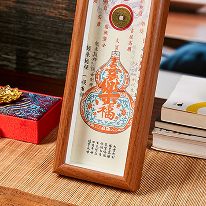 Marco de fotos con monedas de cobre y calabaza con carácter Fu de Buddha Stones, adorno para decoración del hogar - image 2