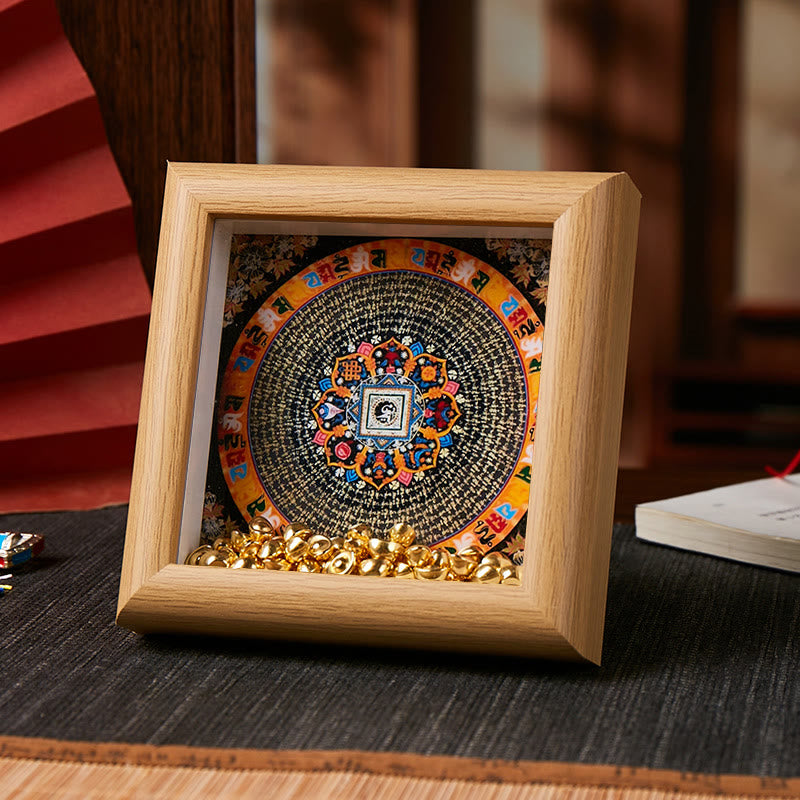 Marco de fotos Thangka con lingote dorado de Om Mani Padme Hum tibetano con Buddha Stones, adorno para decoración del hogar - Estilo 4 - Tablero de fibra de densidad media amarillo (10 x 10 x 4 cm) - image 6