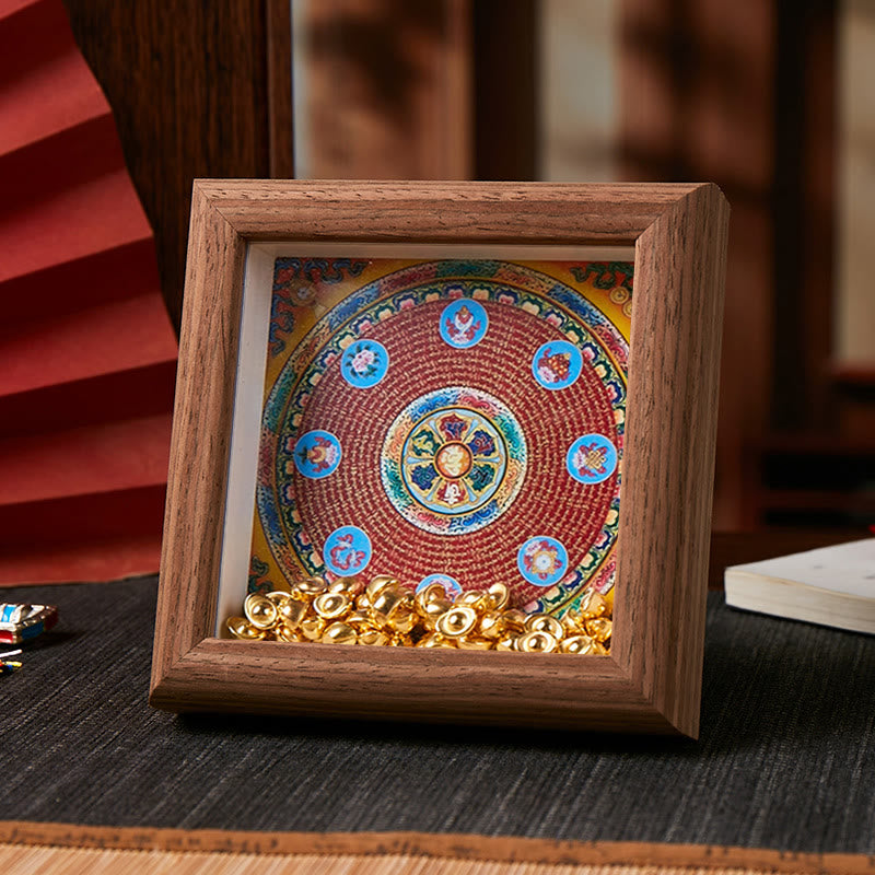 Marco de fotos Thangka con lingote dorado de Om Mani Padme Hum tibetano con Buddha Stones, adorno para decoración del hogar - Estilo 1 - Tablero de fibra de densidad media marrón (10 x 10 x 4 cm) - image 1