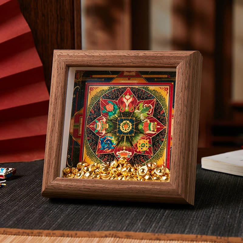 Marco de fotos Thangka con lingote dorado de Om Mani Padme Hum tibetano con Buddha Stones, adorno para decoración del hogar - Estilo 3 - Tablero de fibra de densidad media marrón (10 x 10 x 4 cm) - image 5
