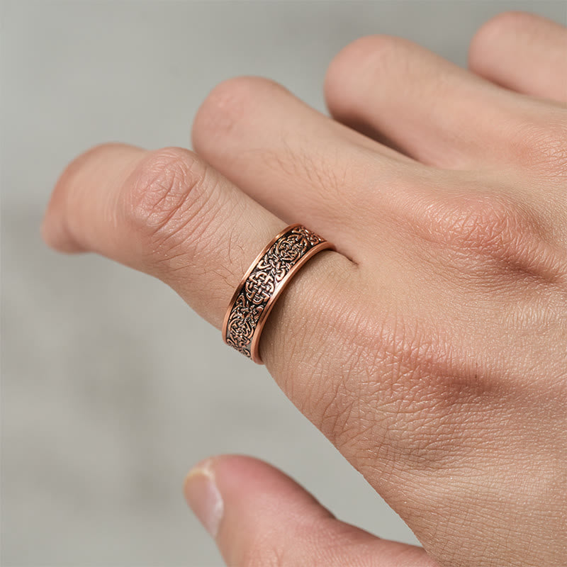 Brazalete abierto con diseño de líneas abstractas de cobre y Buddha Stones - image 10