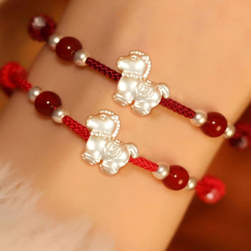 Pulsera de hilo de plata de ley 999 con Buddha Stones y ágata roja, Año del Caballo, Prosperidad - image 11