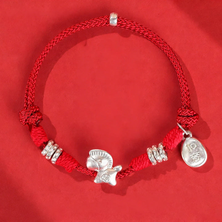 Pulsera de hilo con Buddha Stones en plata de ley 999 y el Año del Caballo de la Libertad - Cuerda roja (circunferencia de la muñeca: 14-21 cm) - image 0