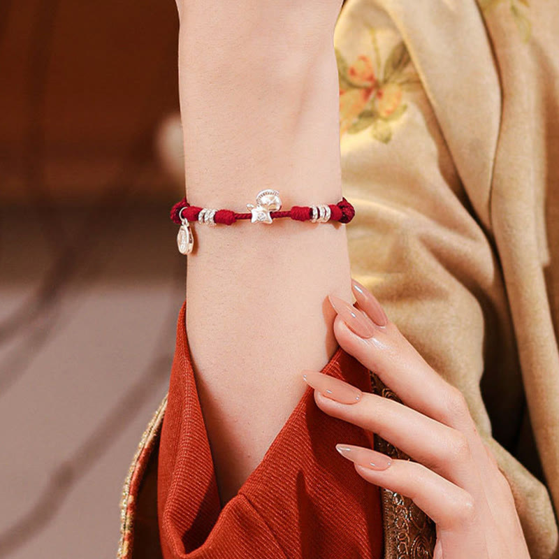 Pulsera de hilo con Buddha Stones en plata de ley 999 y el Año del Caballo de la Libertad - image 4