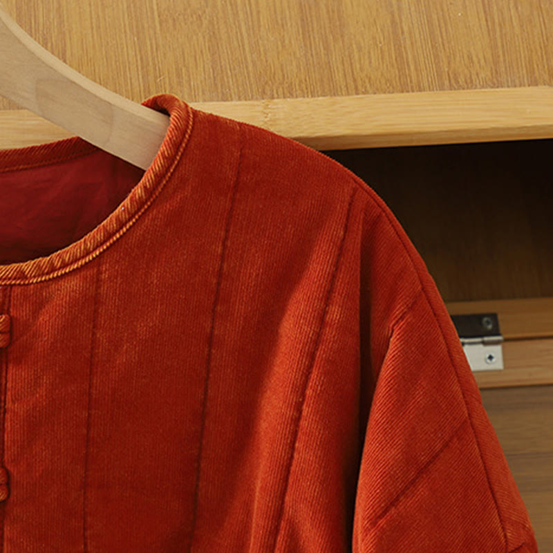 Chaqueta de pana de poliéster de manga larga con botones de rana de invierno para mujer de Buddha Stones  - image 4