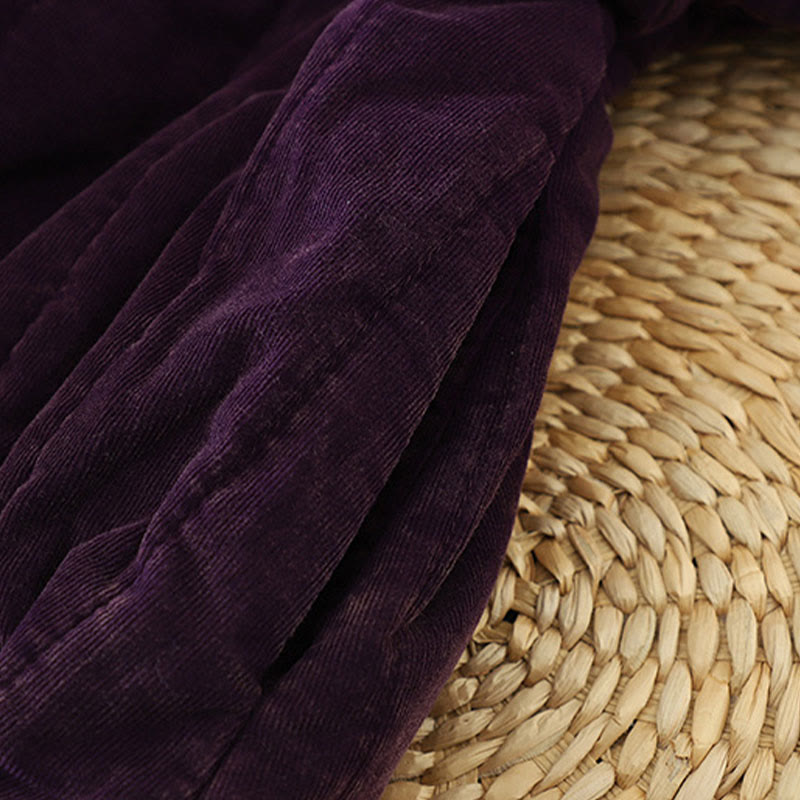 Chaqueta de pana de poliéster de manga larga con botones de rana de invierno para mujer de Buddha Stones  - image 12