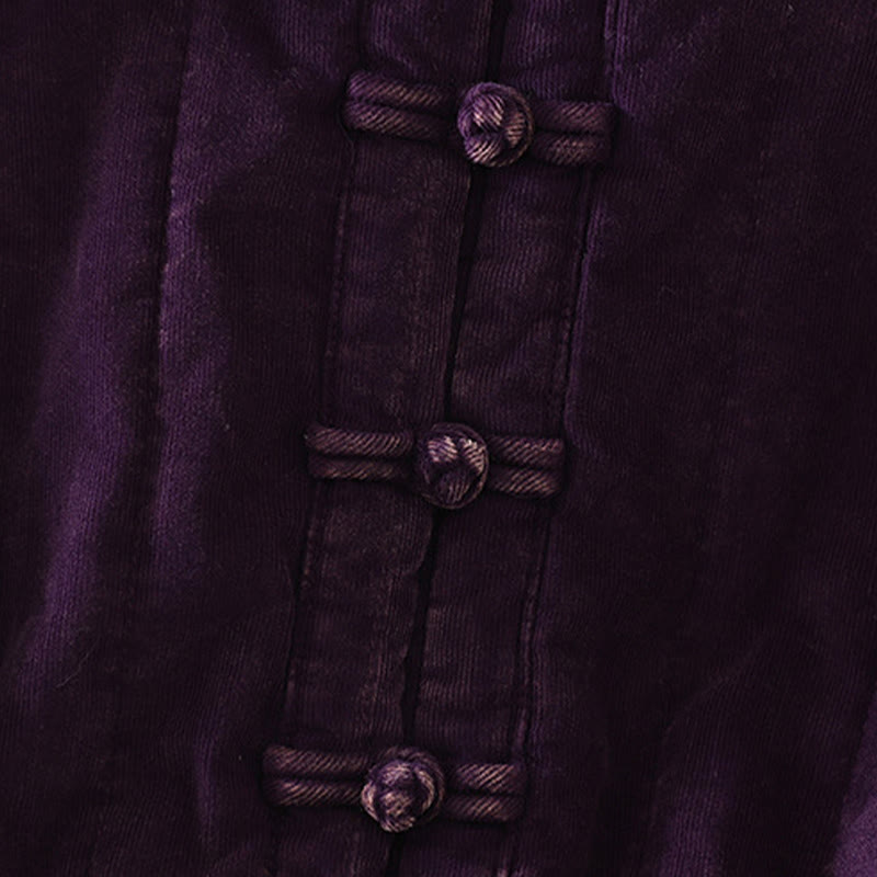 Chaqueta de pana de poliéster de manga larga con botones de rana de invierno para mujer de Buddha Stones  - image 14