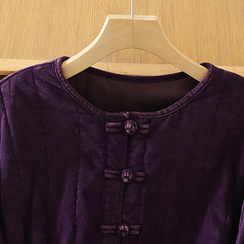 Chaqueta de pana de poliéster de manga larga con botones de rana de invierno para mujer de Buddha Stones  - image 11