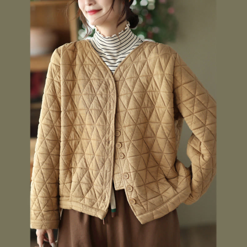 Chaqueta térmica de algodón de manga larga con estampado de rombos para mujer, con bolsillos, de Buddha Stones - Vara de oro - US12, UK/AU16, EU44 (2XL) - image 9