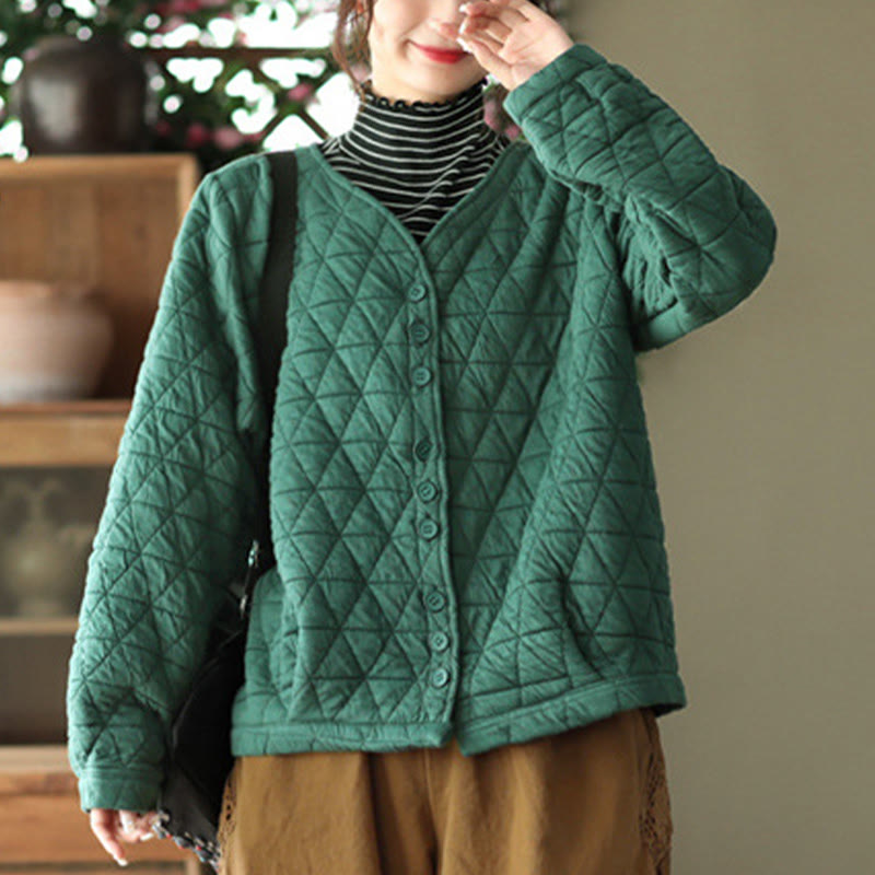 Chaqueta térmica de algodón de manga larga con estampado de rombos para mujer, con bolsillos, de Buddha Stones - image 4