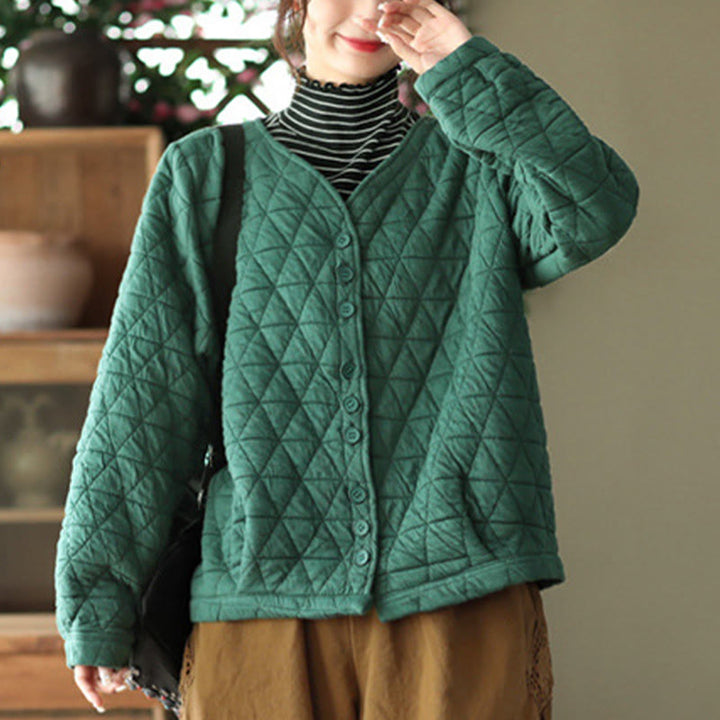 Chaqueta térmica de algodón de manga larga con estampado de rombos para mujer, con bolsillos, de Buddha Stones - image 4