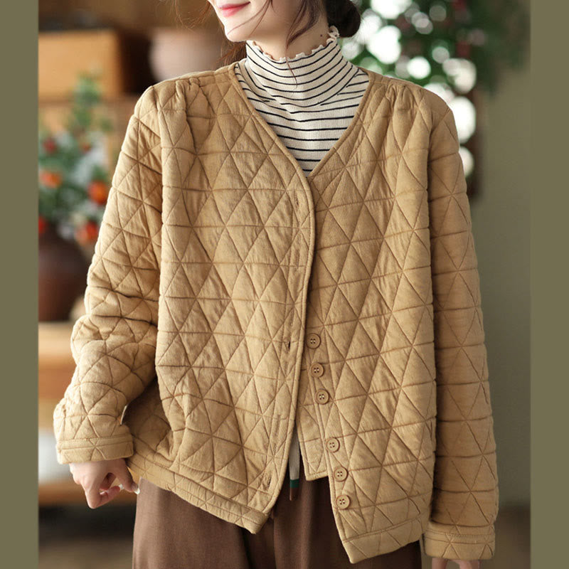 Chaqueta térmica de algodón de manga larga con estampado de rombos para mujer, con bolsillos, de Buddha Stones - image 10