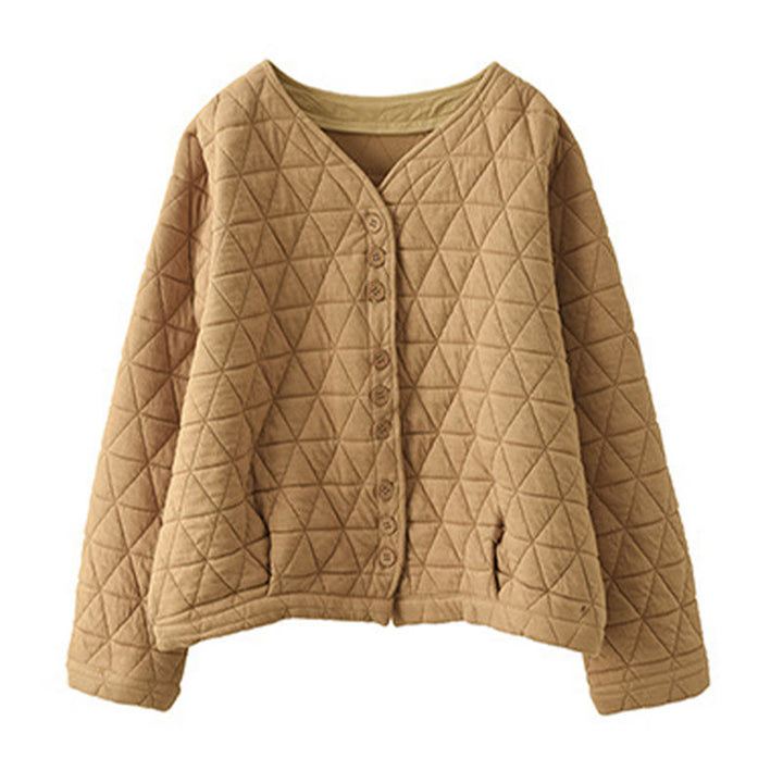 Chaqueta térmica de algodón de manga larga con estampado de rombos para mujer, con bolsillos, de Buddha Stones - image 11