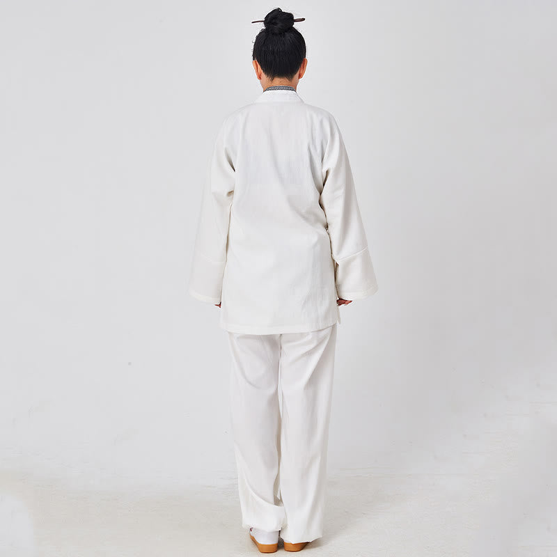 Bata taoísta unisex de lino de manga larga con botones de rana, kimono y pantalones, traje de ceremonia de Qigong, 2 piezas, con Buddha Stones , Wudang Fall - image 3