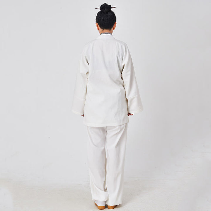 Bata taoísta unisex de lino de manga larga con botones de rana, kimono y pantalones, traje de ceremonia de Qigong, 2 piezas, con Buddha Stones , Wudang Fall - image 3