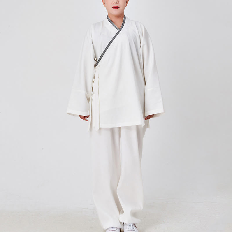 Bata taoísta unisex de lino de manga larga con botones de rana, kimono y pantalones, traje de ceremonia de Qigong, 2 piezas, con Buddha Stones , Wudang Fall - image 1