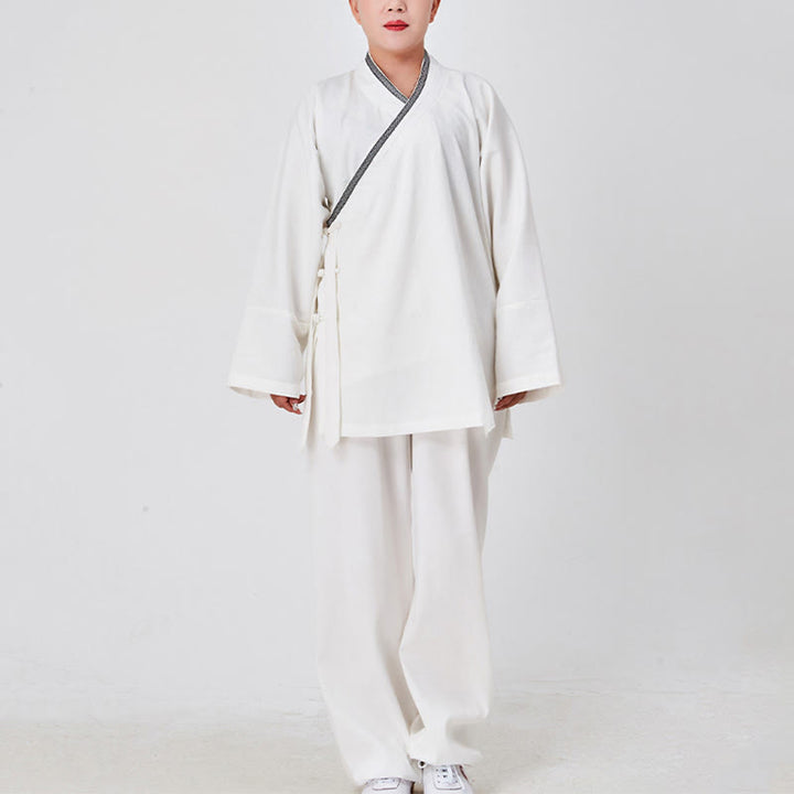 Bata taoísta unisex de lino de manga larga con botones de rana, kimono y pantalones, traje de ceremonia de Qigong, 2 piezas, con Buddha Stones , Wudang Fall - image 1