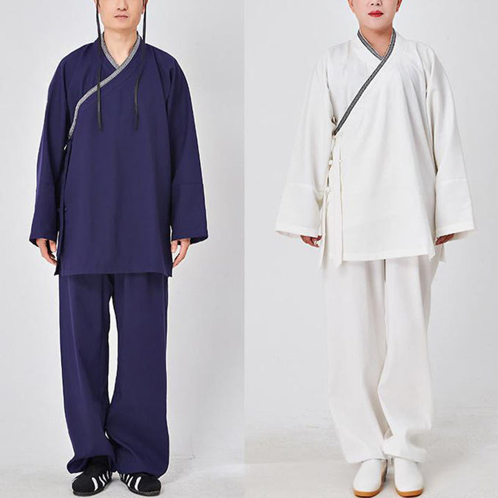 Bata taoísta unisex de lino de manga larga con botones de rana, kimono y pantalones, traje de ceremonia de Qigong, 2 piezas, con Buddha Stones , Wudang Fall - image 10