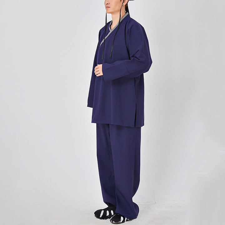 Bata taoísta unisex de lino de manga larga con botones de rana, kimono y pantalones, traje de ceremonia de Qigong, 2 piezas, con Buddha Stones , Wudang Fall - image 6