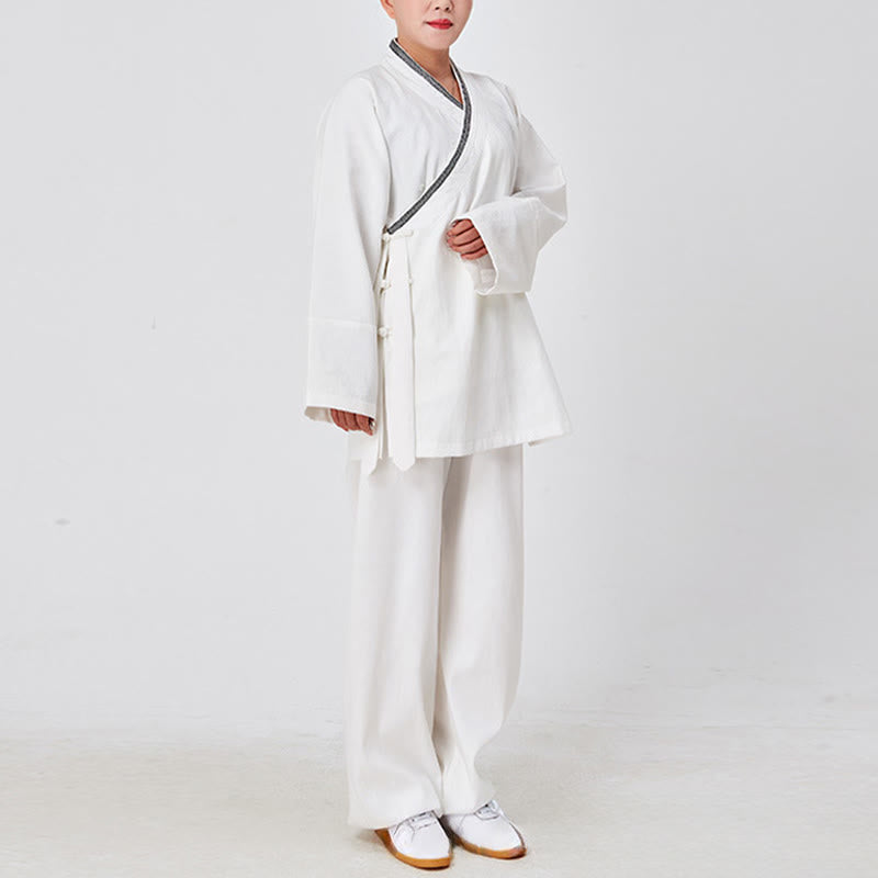 Bata taoísta unisex de lino de manga larga con botones de rana, kimono y pantalones, traje de ceremonia de Qigong, 2 piezas, con Buddha Stones , Wudang Fall - image 2