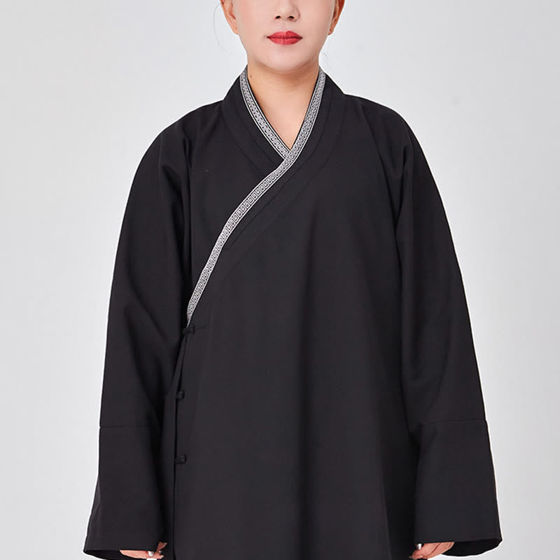 Bata taoísta unisex de lino de manga larga con botones de rana, kimono y pantalones, traje de ceremonia de Qigong, 2 piezas, con Buddha Stones , Wudang Fall - Negro - 3XL - APTO PARA US. UK/AU - XL - image 11