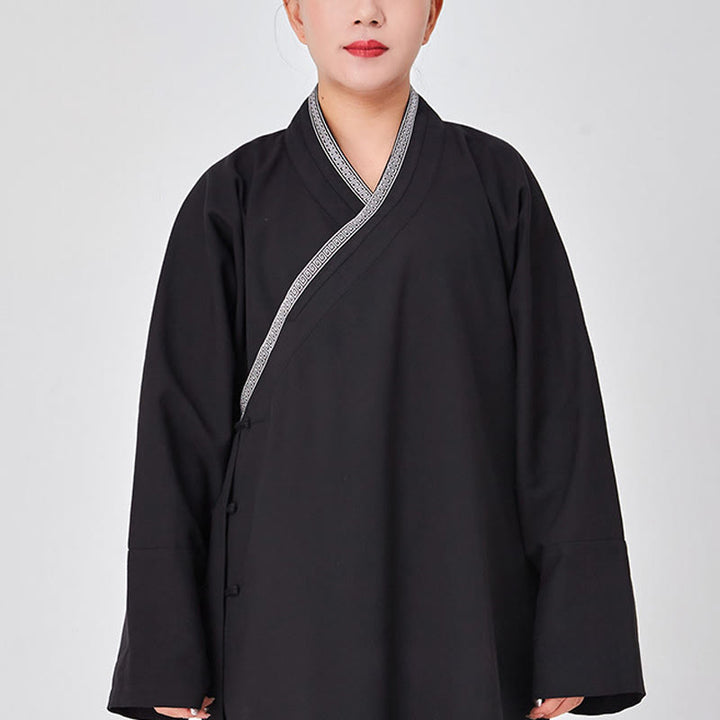 Bata taoísta unisex de lino de manga larga con botones de rana, kimono y pantalones, traje de ceremonia de Qigong, 2 piezas, con Buddha Stones , Wudang Fall - Negro - 3XL - APTO PARA US. UK/AU - XL - image 11