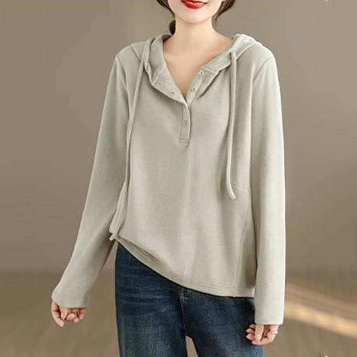 Sudadera con capucha de algodón de manga larga para mujer, color liso, con estampado de Buddha Stones, para invierno - image 3