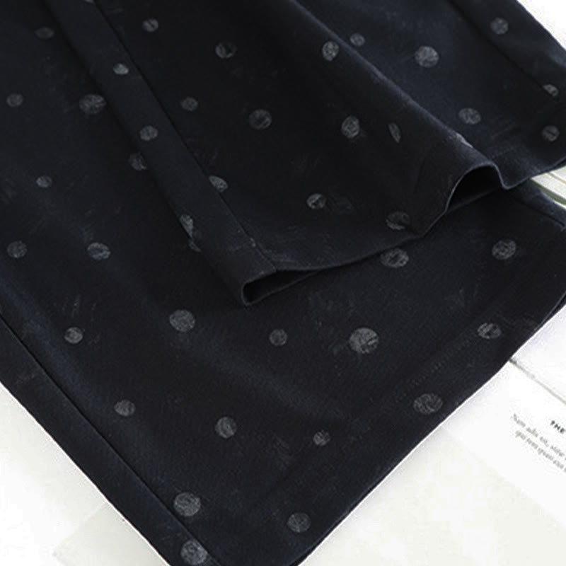 Buddha Stones anchos de poliéster para mujer con estampado de lunares blancos y bolsillos - image 3