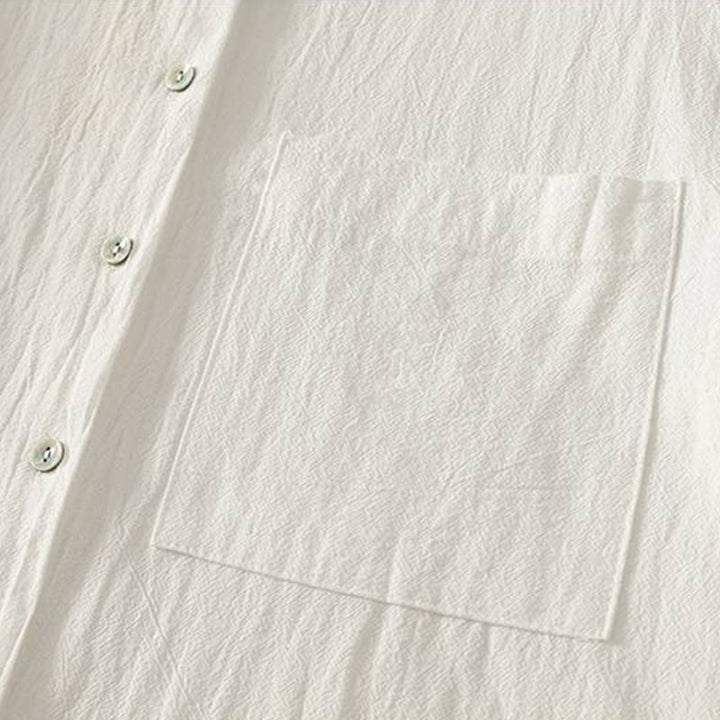 Camisa de poliéster de manga larga con cuello redondo y bolsillos para mujer con estampado de Buddha Stones Fall - image 15