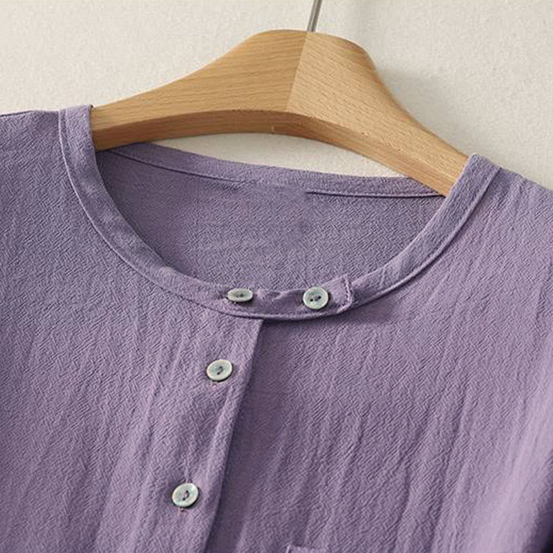 Camisa de poliéster de manga larga con cuello redondo y bolsillos para mujer con estampado de Buddha Stones Fall - image 7