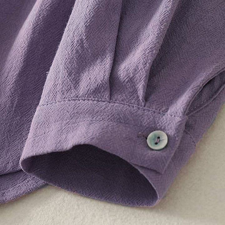 Camisa de poliéster de manga larga con cuello redondo y bolsillos para mujer con estampado de Buddha Stones Fall - image 9