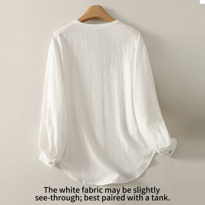 Camisa de poliéster de manga larga con cuello redondo y bolsillos para mujer con estampado de Buddha Stones Fall - image 12