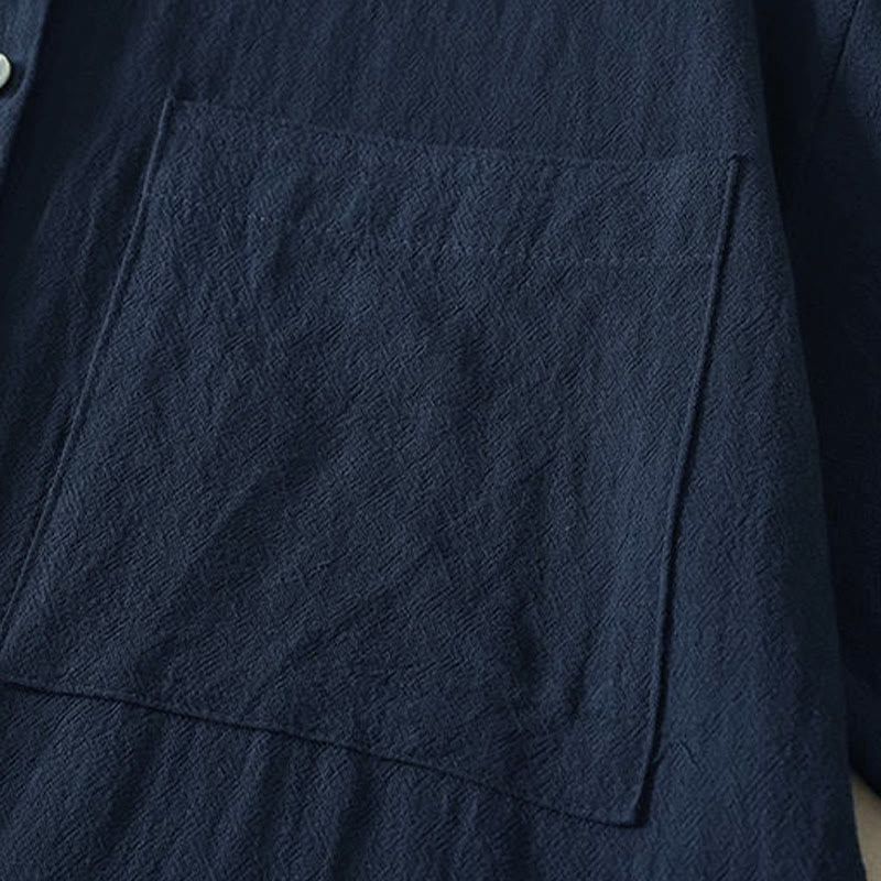 Camisa de poliéster de manga larga con cuello redondo y bolsillos para mujer con estampado de Buddha Stones Fall - image 5