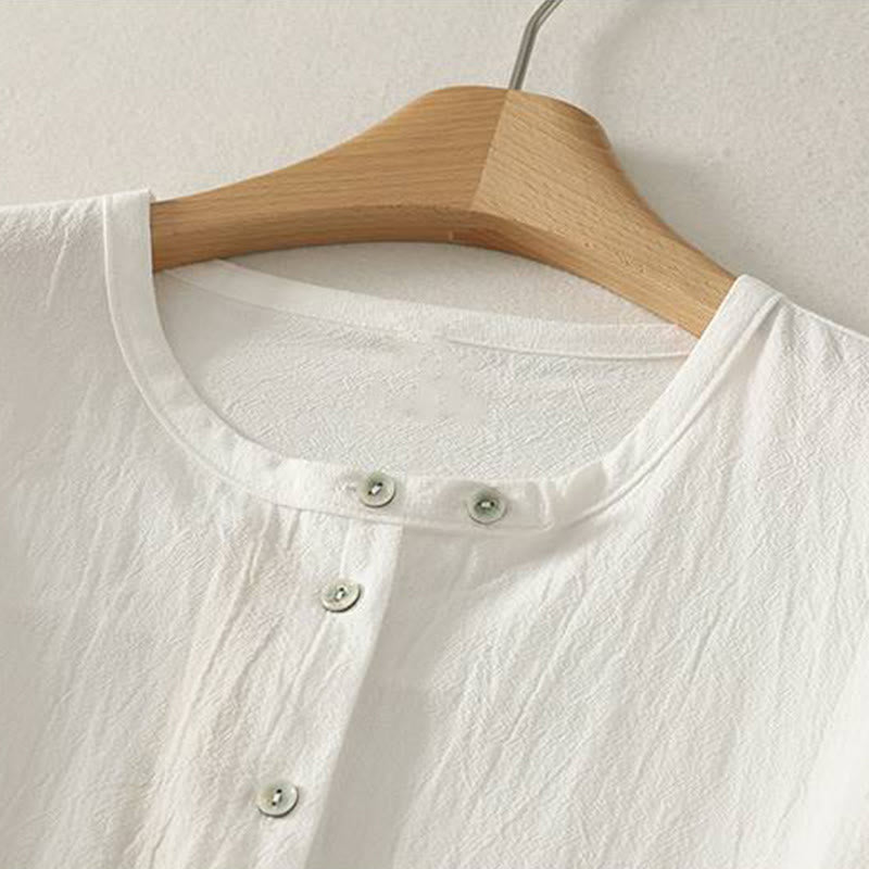 Camisa de poliéster de manga larga con cuello redondo y bolsillos para mujer con estampado de Buddha Stones Fall - image 13