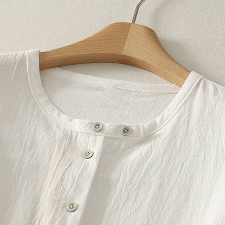 Camisa de poliéster de manga larga con cuello redondo y bolsillos para mujer con estampado de Buddha Stones Fall - image 13