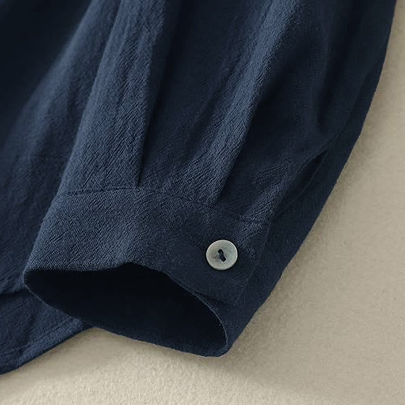 Camisa de poliéster de manga larga con cuello redondo y bolsillos para mujer con estampado de Buddha Stones Fall - image 3