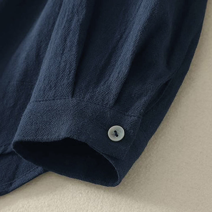 Camisa de poliéster de manga larga con cuello redondo y bolsillos para mujer con estampado de Buddha Stones Fall - image 3