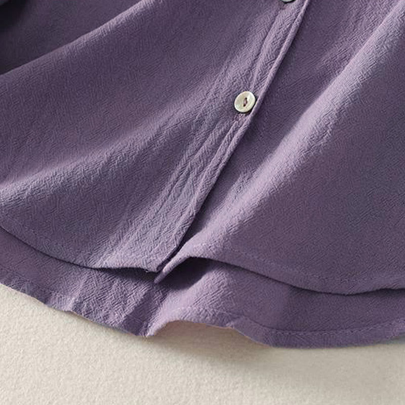 Camisa de poliéster de manga larga con cuello redondo y bolsillos para mujer con estampado de Buddha Stones Fall - image 8