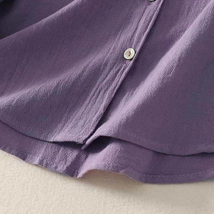 Camisa de poliéster de manga larga con cuello redondo y bolsillos para mujer con estampado de Buddha Stones Fall - image 8