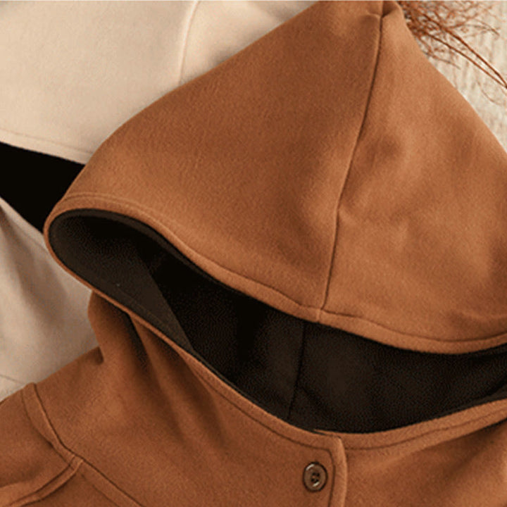 Sudadera con capucha de algodón de manga larga gruesa para mujer, color sólido, de invierno , con Buddha Stones - image 3