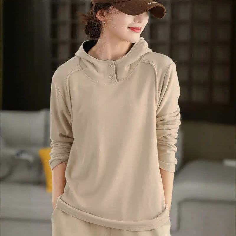 Sudadera con capucha de algodón de manga larga gruesa para mujer, color sólido, de invierno , con Buddha Stones - PapayaWhip - US4, UK/AU8, UE36 (F) - image 7