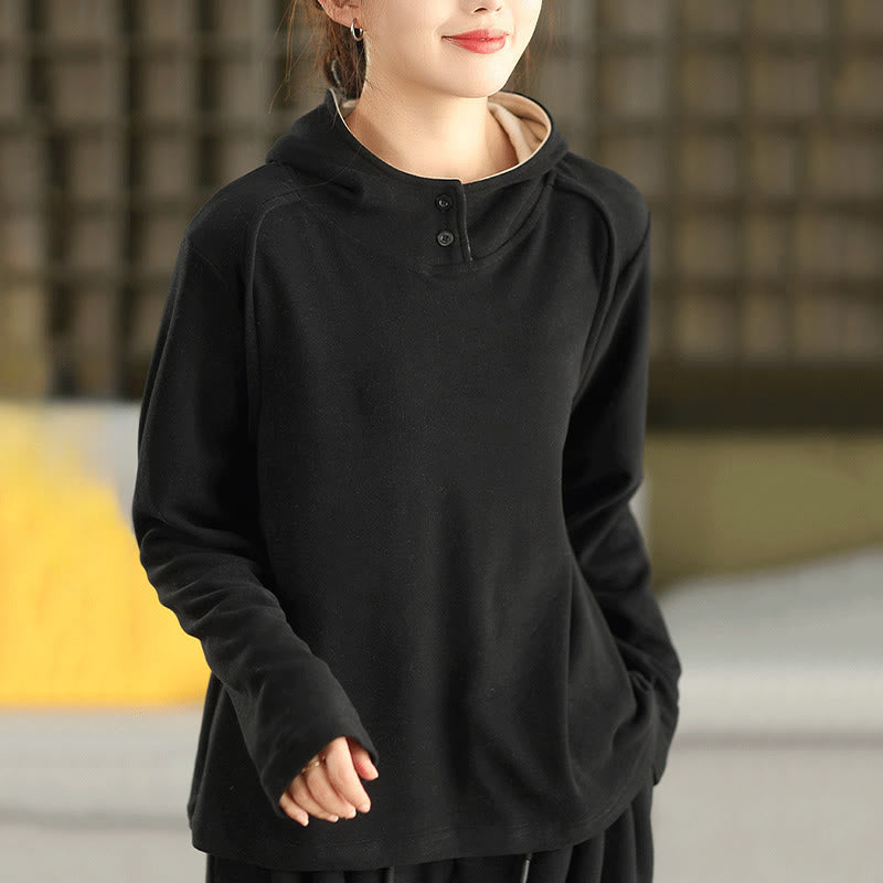 Sudadera con capucha de algodón de manga larga gruesa para mujer, color sólido, de invierno , con Buddha Stones - Negro - US4, UK/AU8, EU36 (F) - image 16