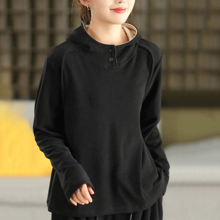 Sudadera con capucha de algodón de manga larga gruesa para mujer, color sólido, de invierno , con Buddha Stones - Negro - US4, UK/AU8, EU36 (F) - image 16