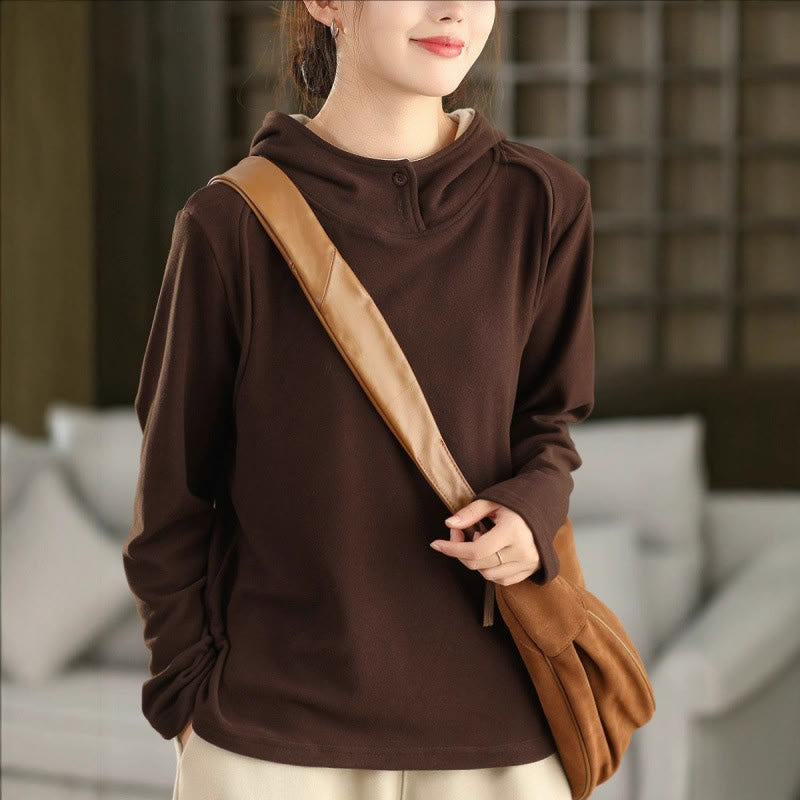 Sudadera con capucha de algodón de manga larga gruesa para mujer, color sólido, de invierno , con Buddha Stones - SaddleBrown - US4, UK/AU8, UE36 (F) - image 14