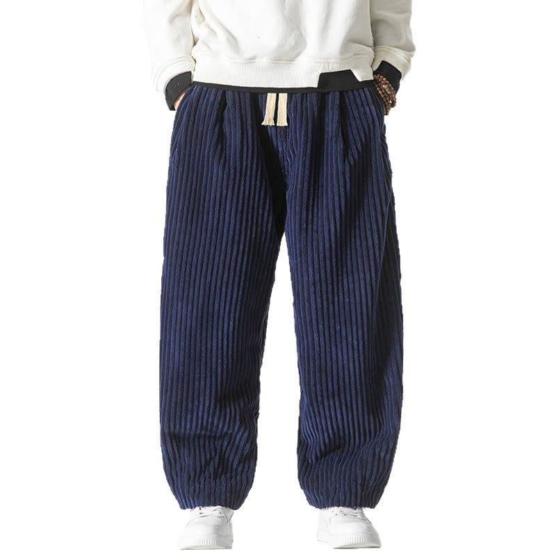 Pantalones harén de pana con cordón y bolsillos para hombre, estilo retro de invierno, con Buddha Stones - image 24