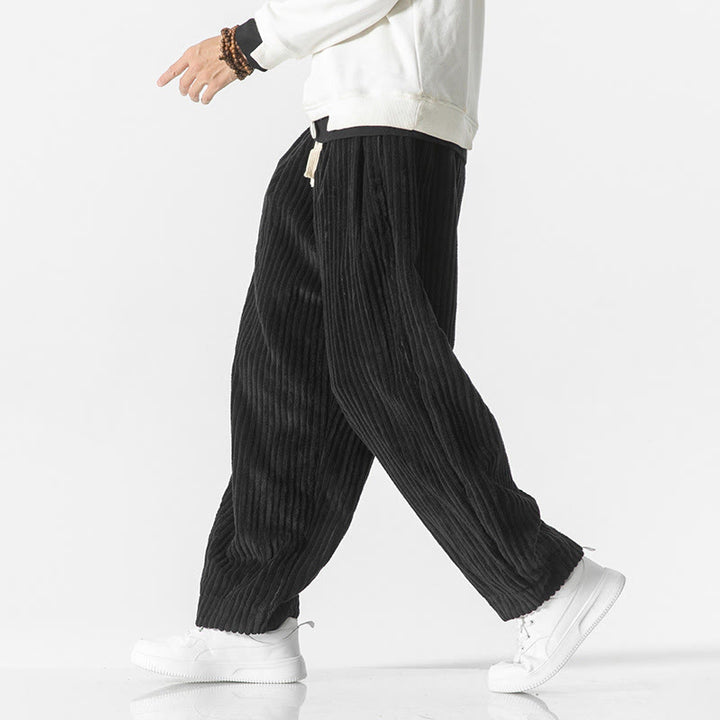 Pantalones harén de pana con cordón y bolsillos para hombre, estilo retro de invierno, con Buddha Stones - image 10