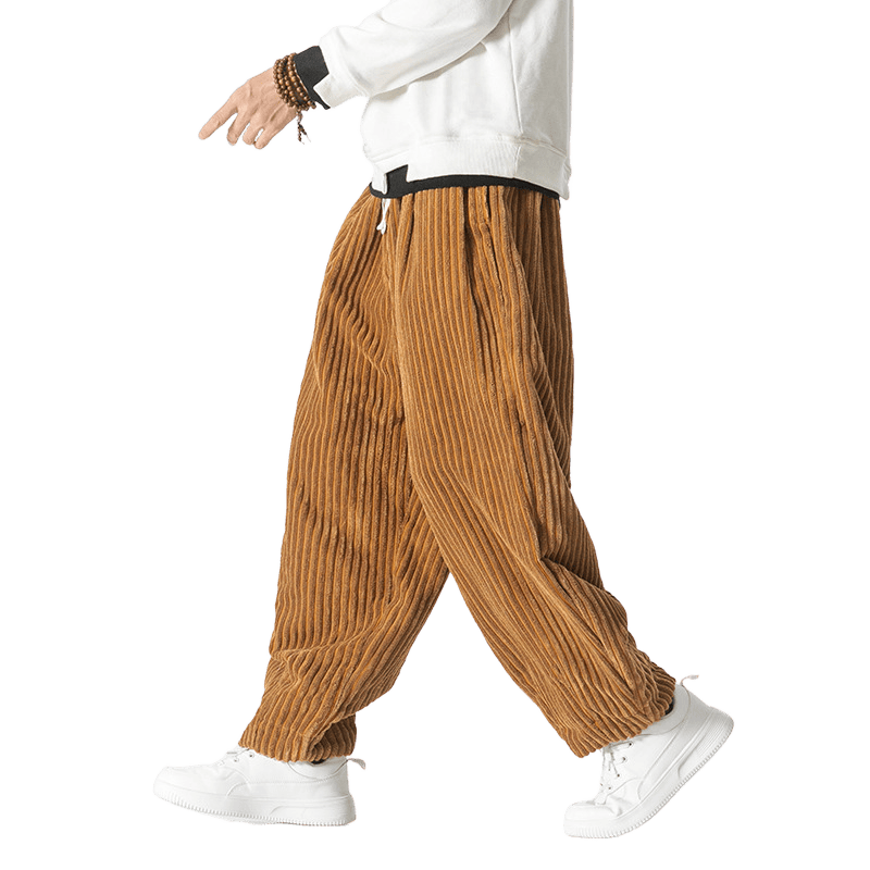 Pantalones harén de pana con cordón y bolsillos para hombre, estilo retro de invierno, con Buddha Stones - image 14