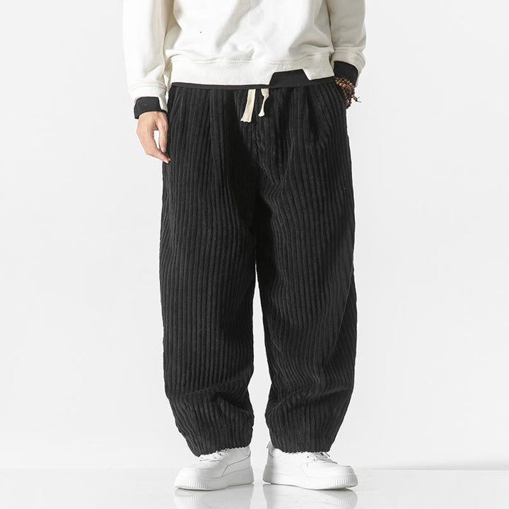 Pantalones harén de pana con cordón y bolsillos para hombre, estilo retro de invierno, con Buddha Stones - Negro - US/UK/AU48，EU58(5XL) - image 15