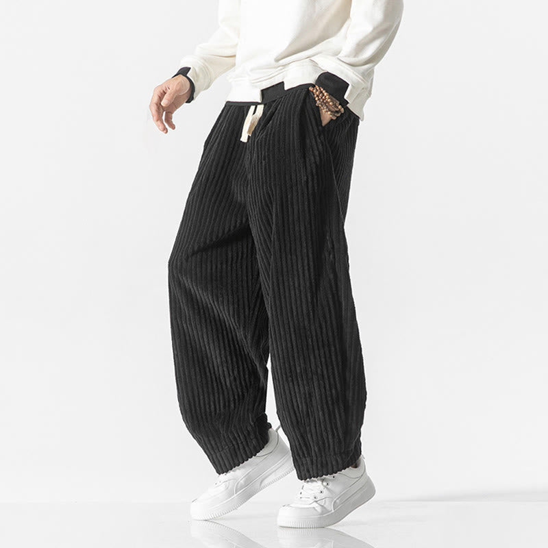 Pantalones harén de pana con cordón y bolsillos para hombre, estilo retro de invierno, con Buddha Stones - image 11